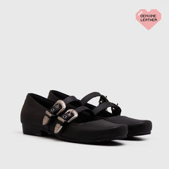 Adorable Projects Official Flat shoes 38 / Black / Genuine Leather Baleva Flat Shoes Black