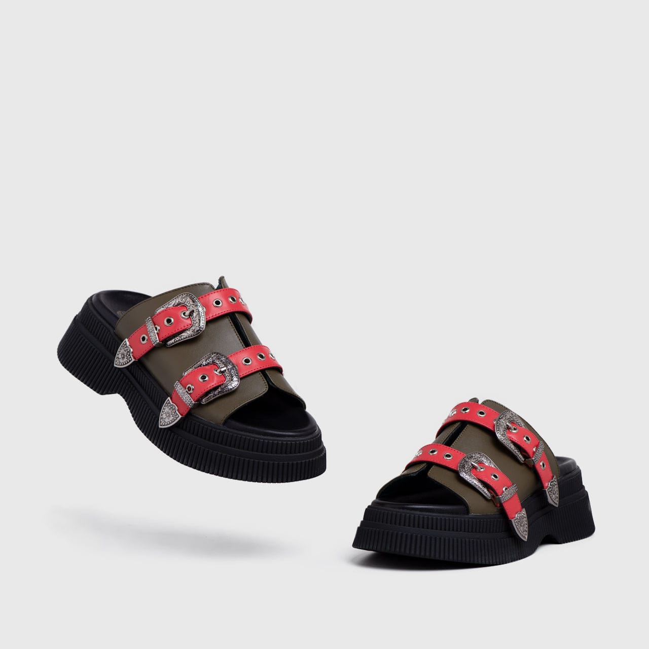 Adorable Projects Official Adorableprojects - Sylva Sandals Genuine Leather Red Olive