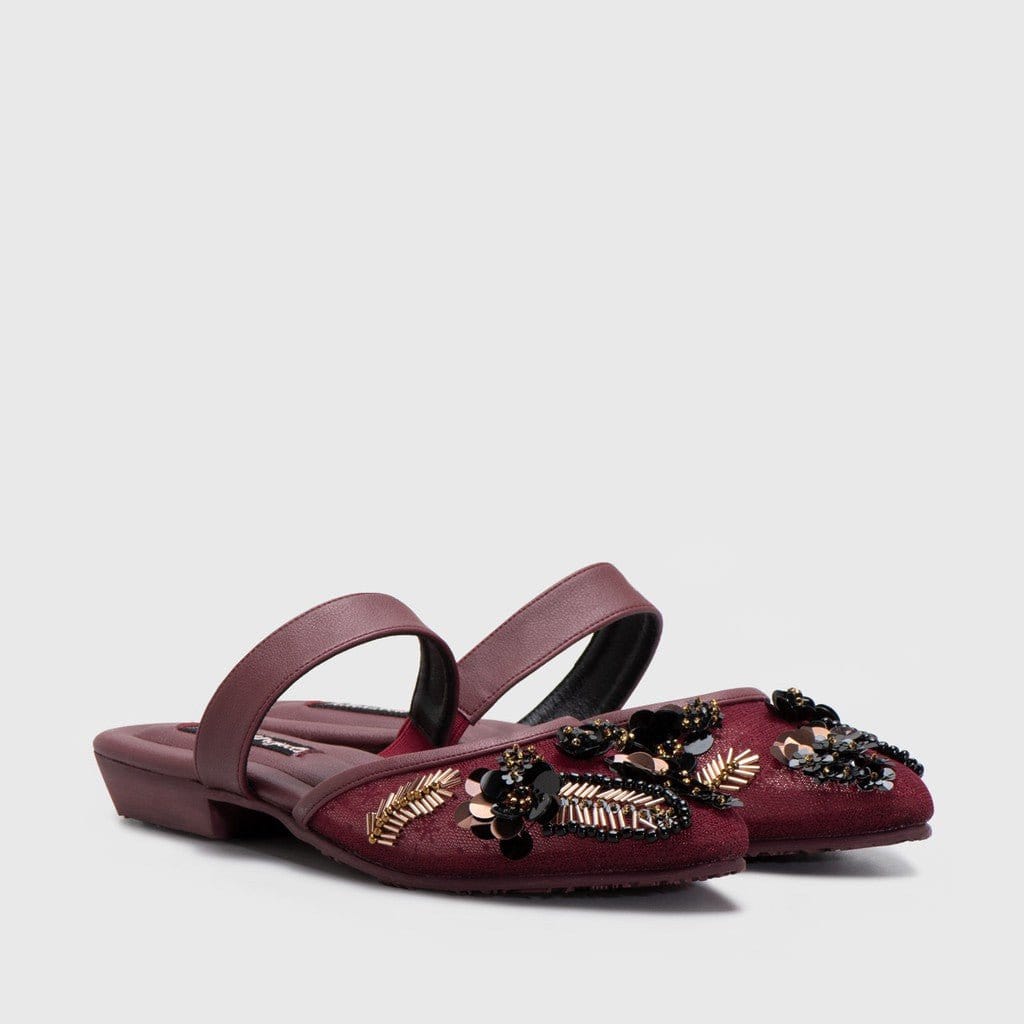 Adorable Projects Peony Embellishment Mules Maroon